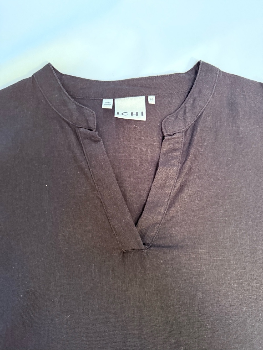 ICHI IHLINO Linen Day Dress Minimal Black Split-Neck Shift Dress Euro Summer - Picture 14 of 15